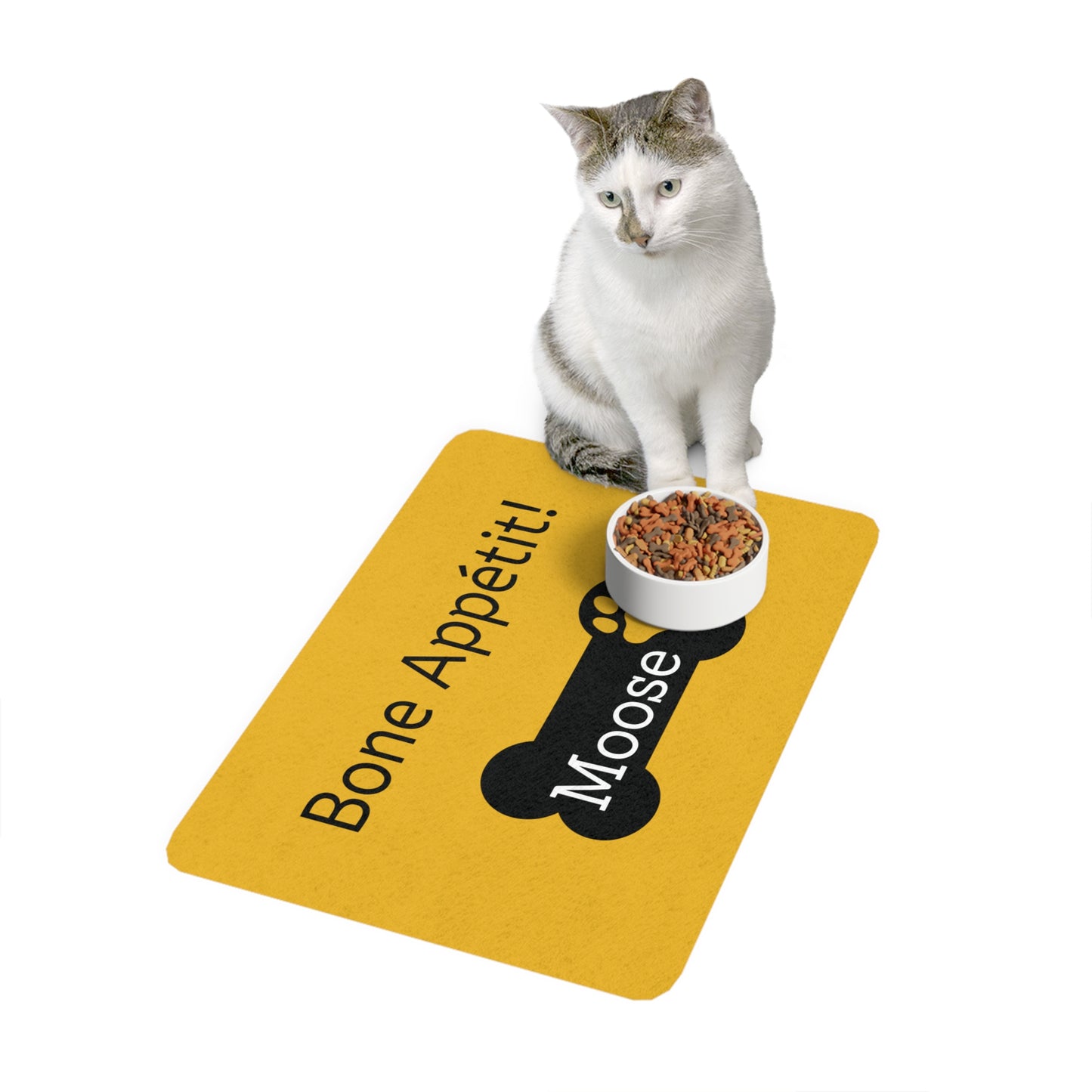 Pet Food Mat (12x18) - Bone Appetit - Yellow