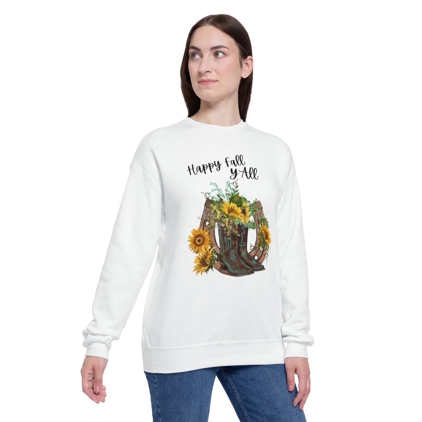 Happy Fall Y'All' Sweatshirt - Embrace Autumn in Comfort and Style with Country-Inspired Design - Unisex Drop Shoulder Sweatshirt