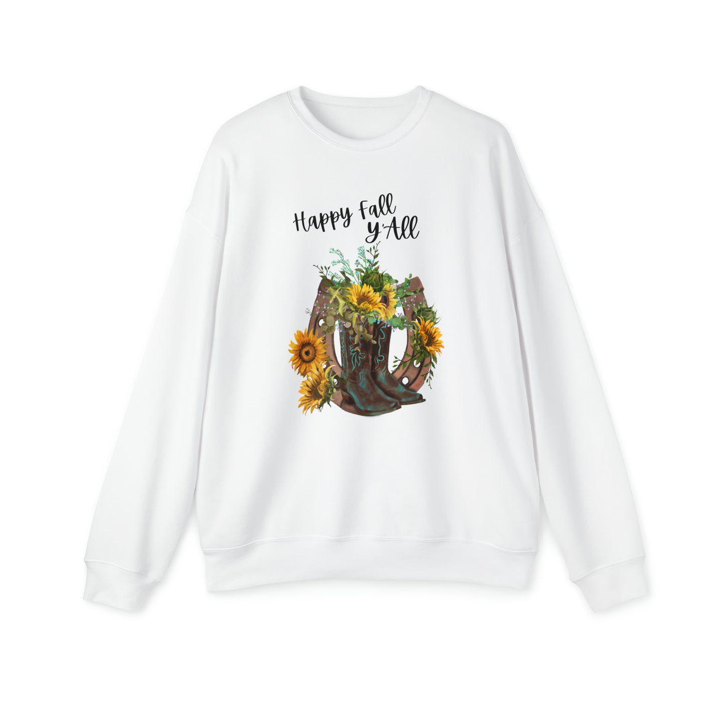Happy Fall Y'All' Sweatshirt - Embrace Autumn in Comfort and Style with Country-Inspired Design - Unisex Drop Shoulder Sweatshirt
