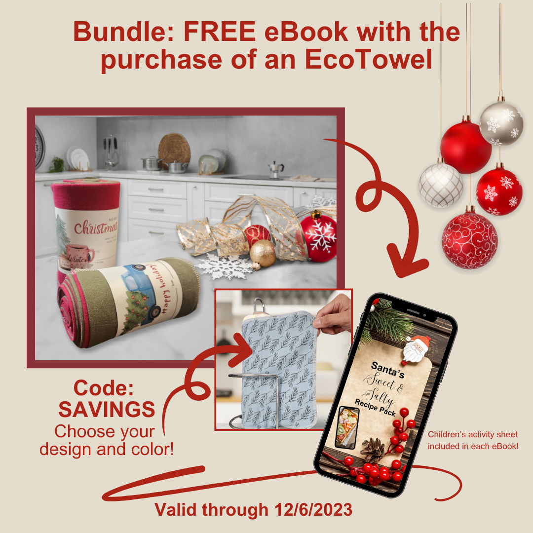 Bundle: Red and Green Holiday Pack | Santa's Sweet and Salty Recipe Pack - Eco-Friendly Towel set