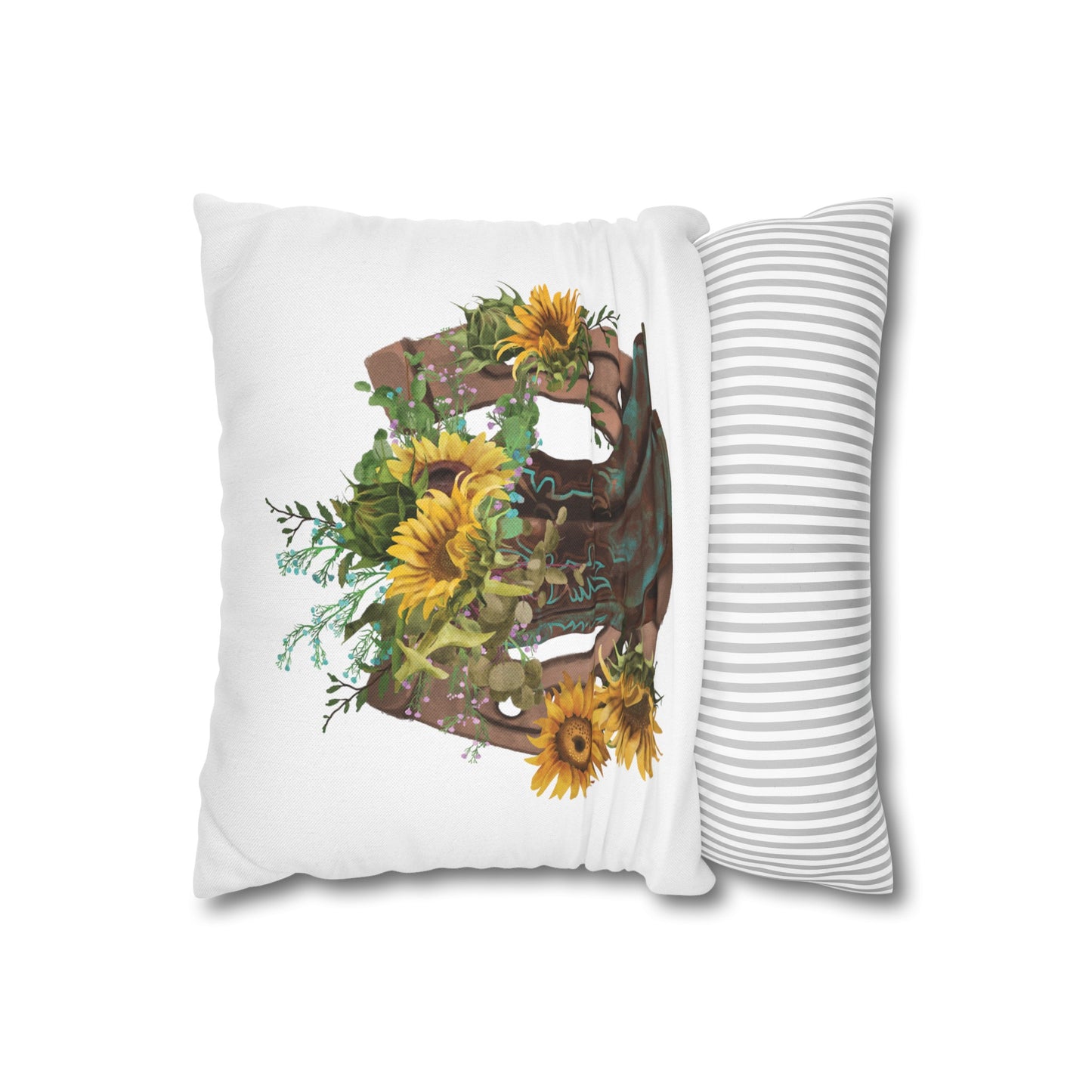 Square Pillowcase - Western Boots with Sunflower and Horseshoe