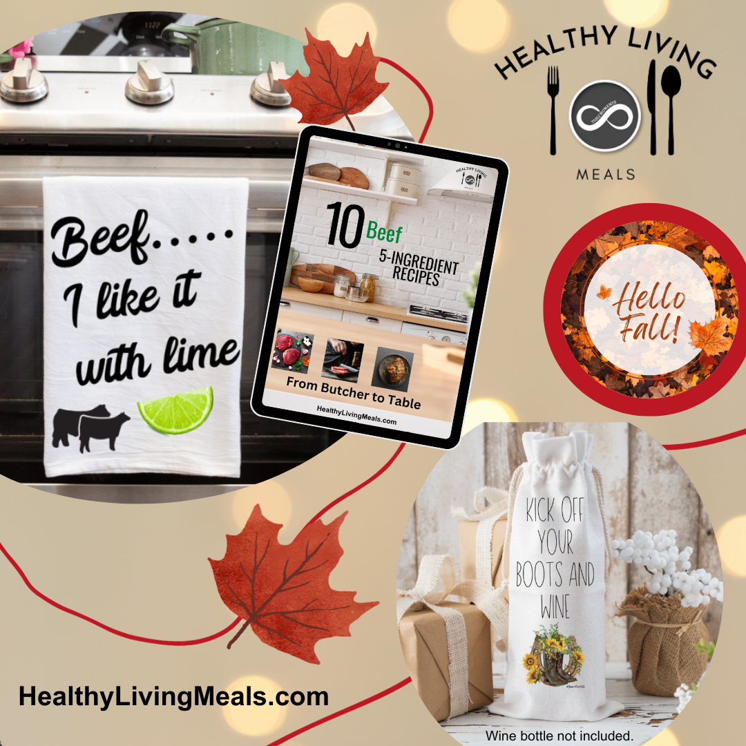 Bundle: Beef - I Like It With A Side of Lime - Kitchen Towel | Kick Off Your Boots and Wine - Wine Bag | 10 Beef Recipe Pack - eBook - Fall