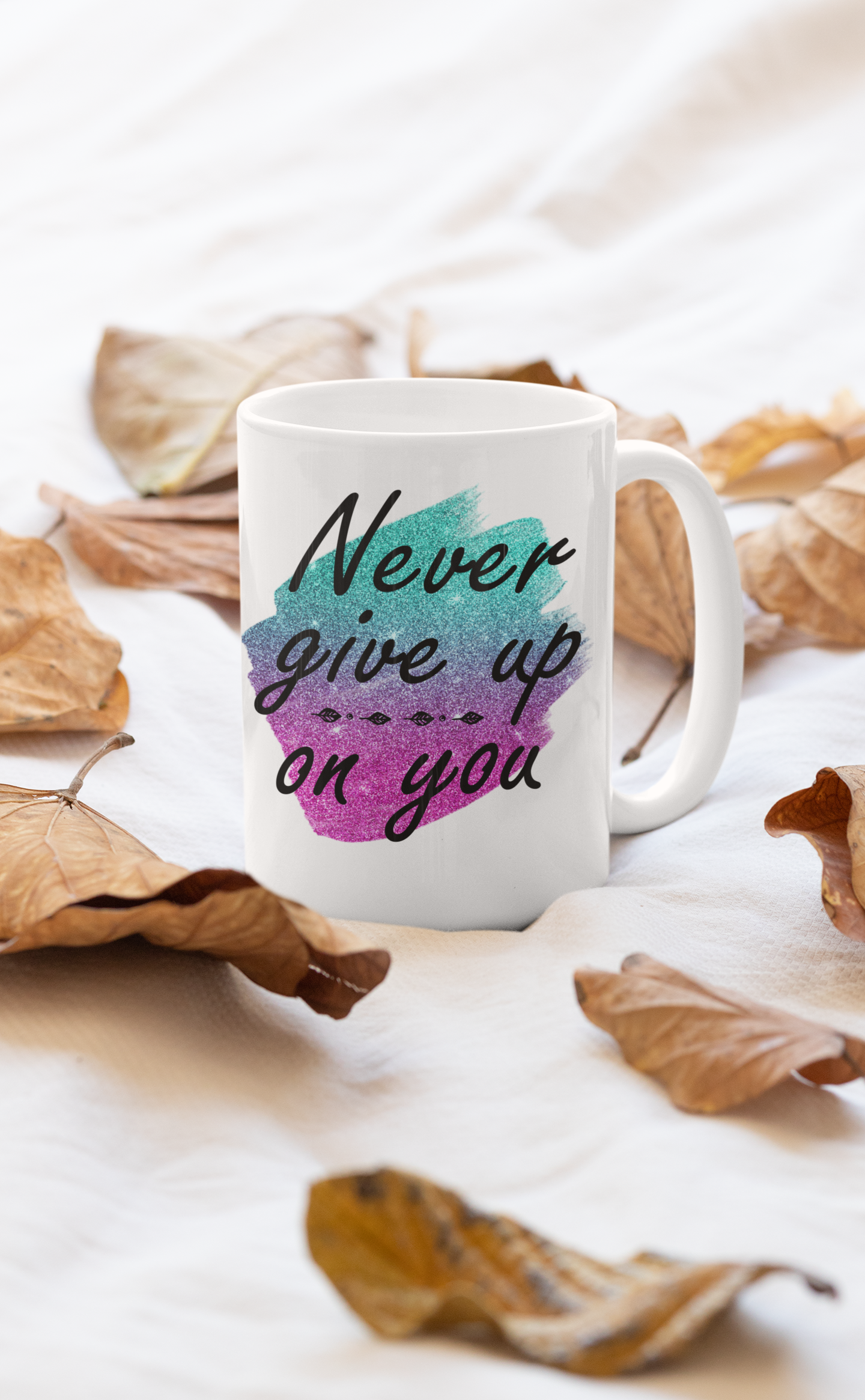 Never Give Up 15 oz. Ceramic Mug - White