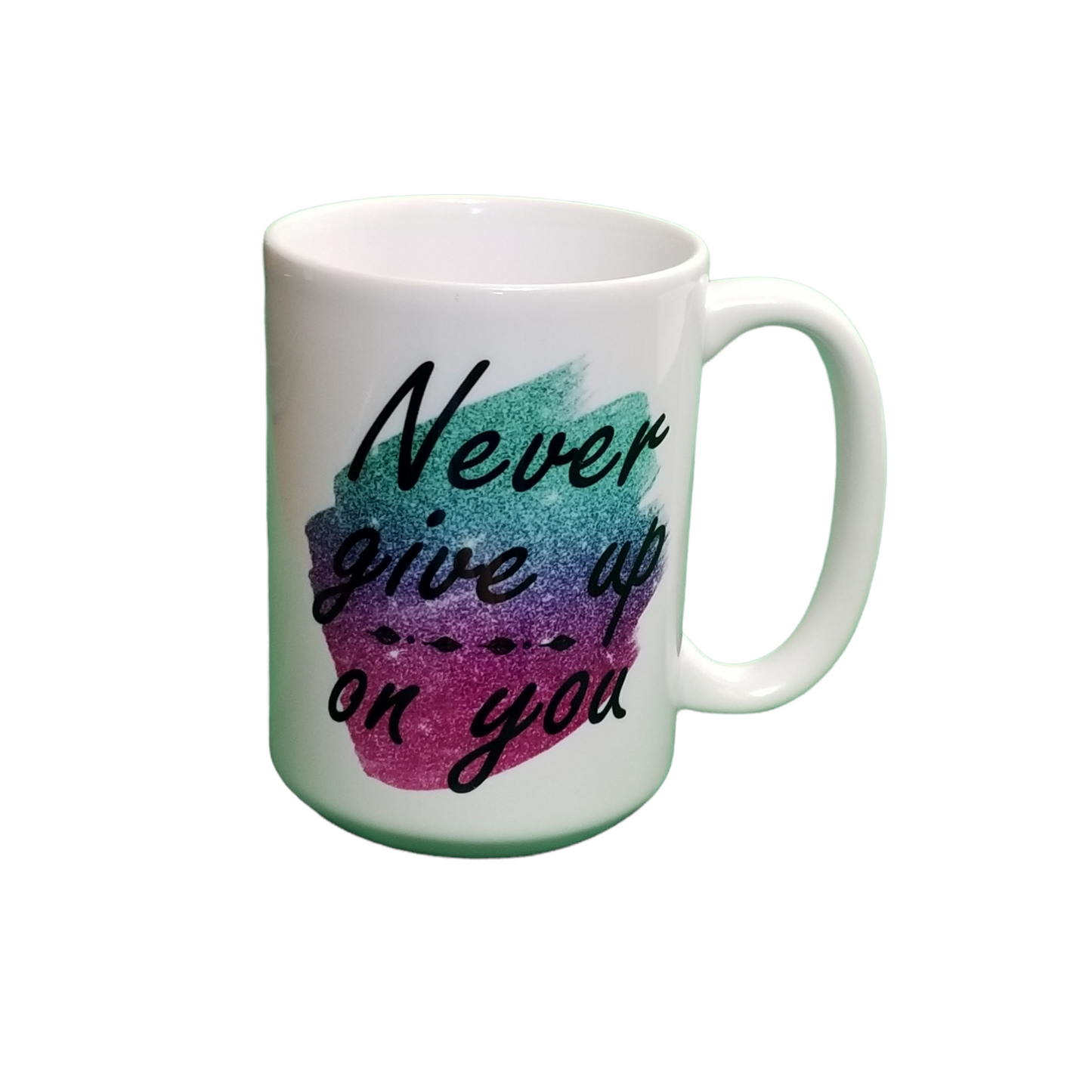 Never Give Up 15 oz. ceramic mug