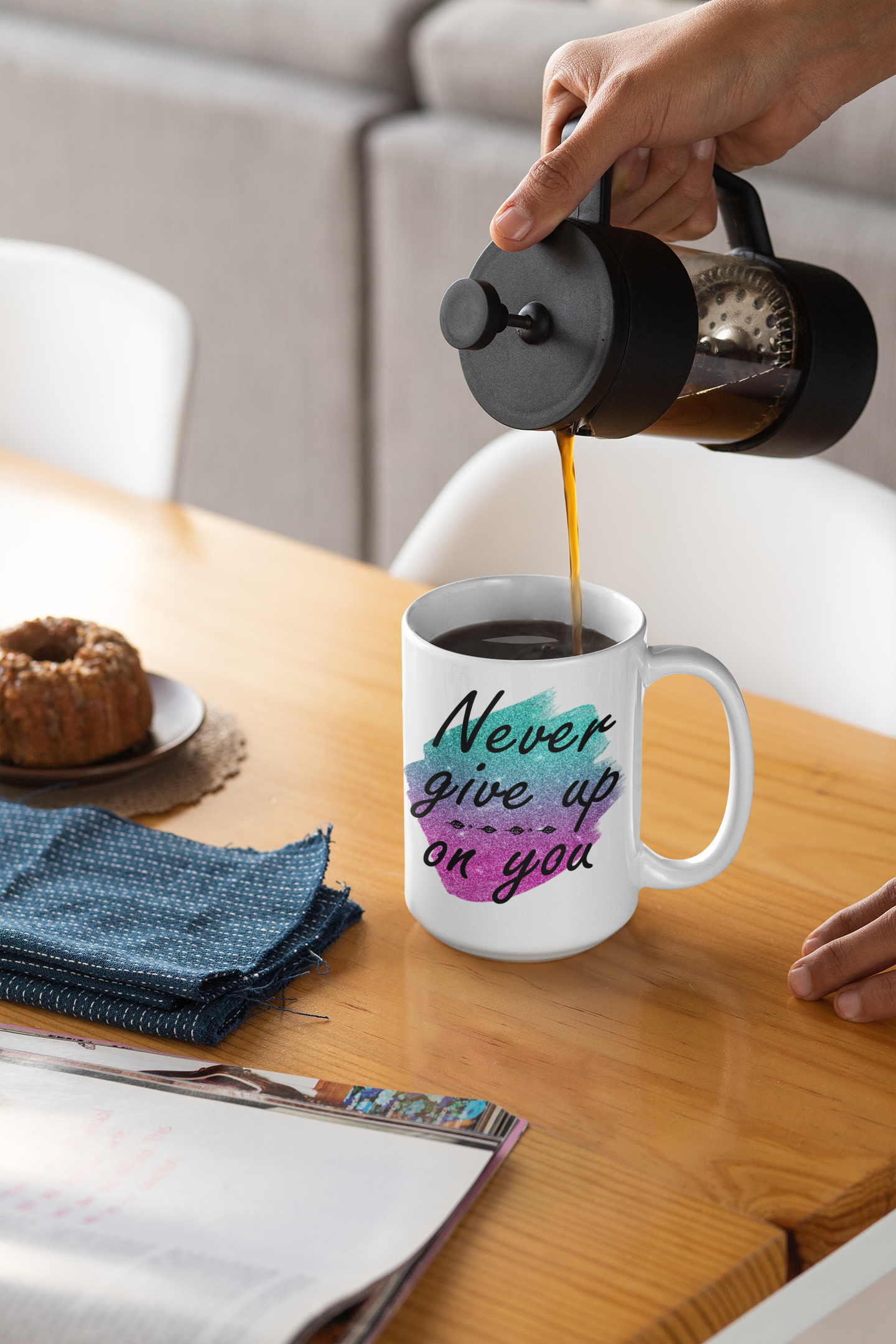 Never Give Up 15 oz. ceramic mug