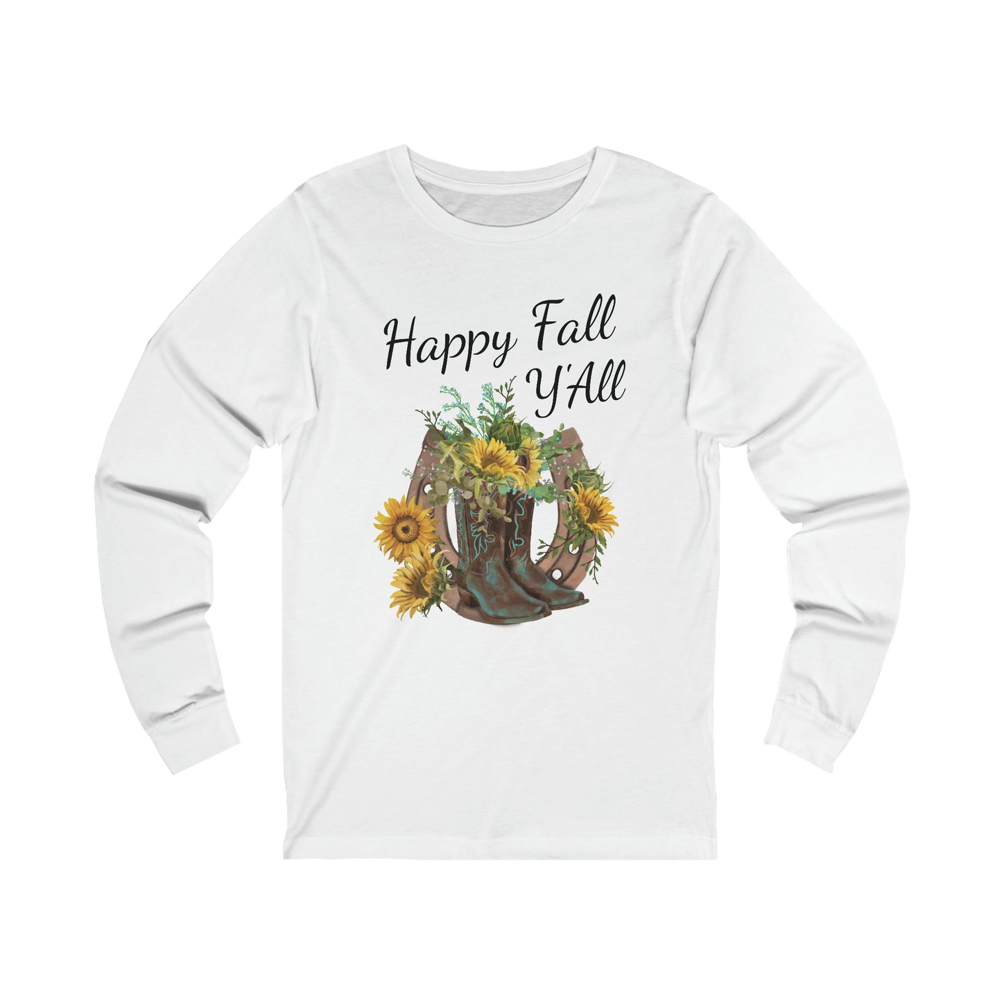 Western Boots with Sunflowers and a Horseshoe - Unisex Jersey Long Sleeve Tee