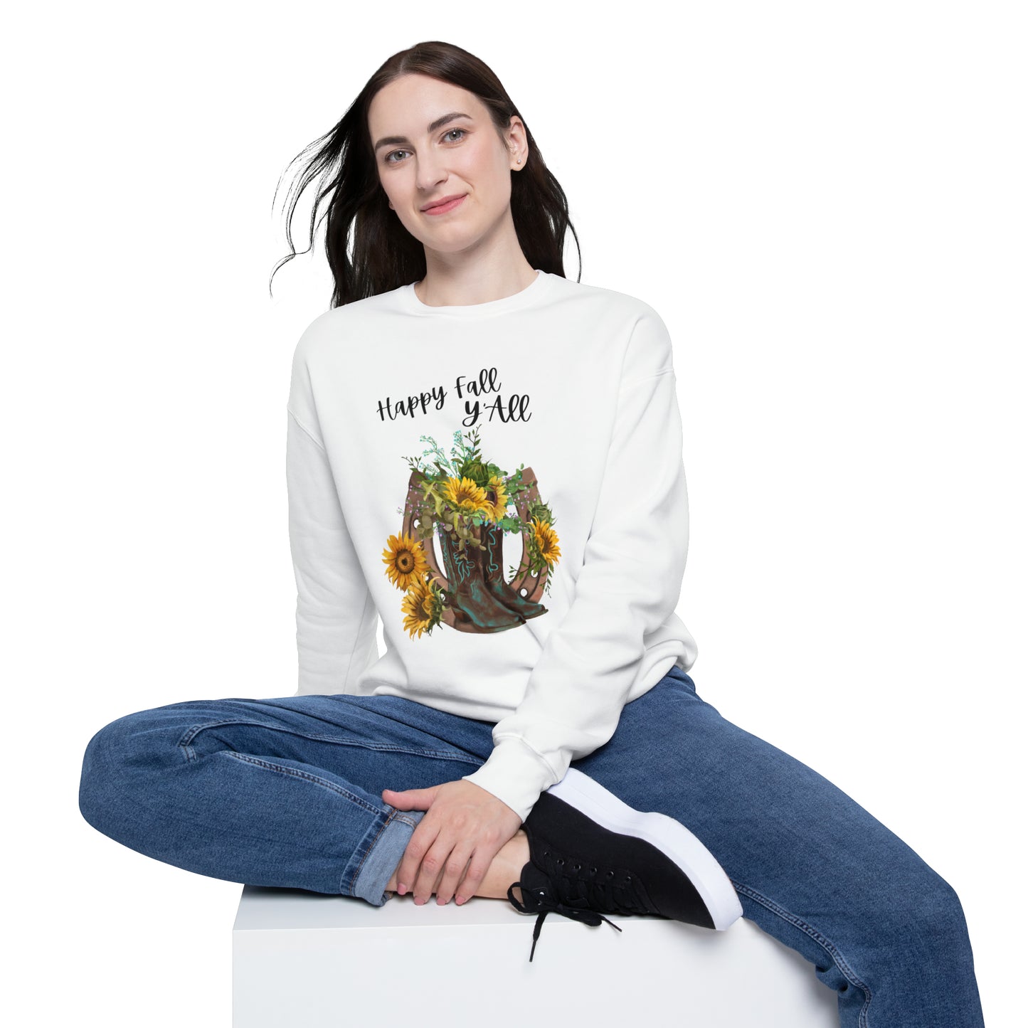 Happy Fall Y'All' Sweatshirt - Embrace Autumn in Comfort and Style with Country-Inspired Design - Unisex Drop Shoulder Sweatshirt
