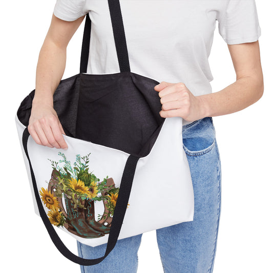 Weekender Tote Bag - Western Boots with Sunflower and Horseshoe