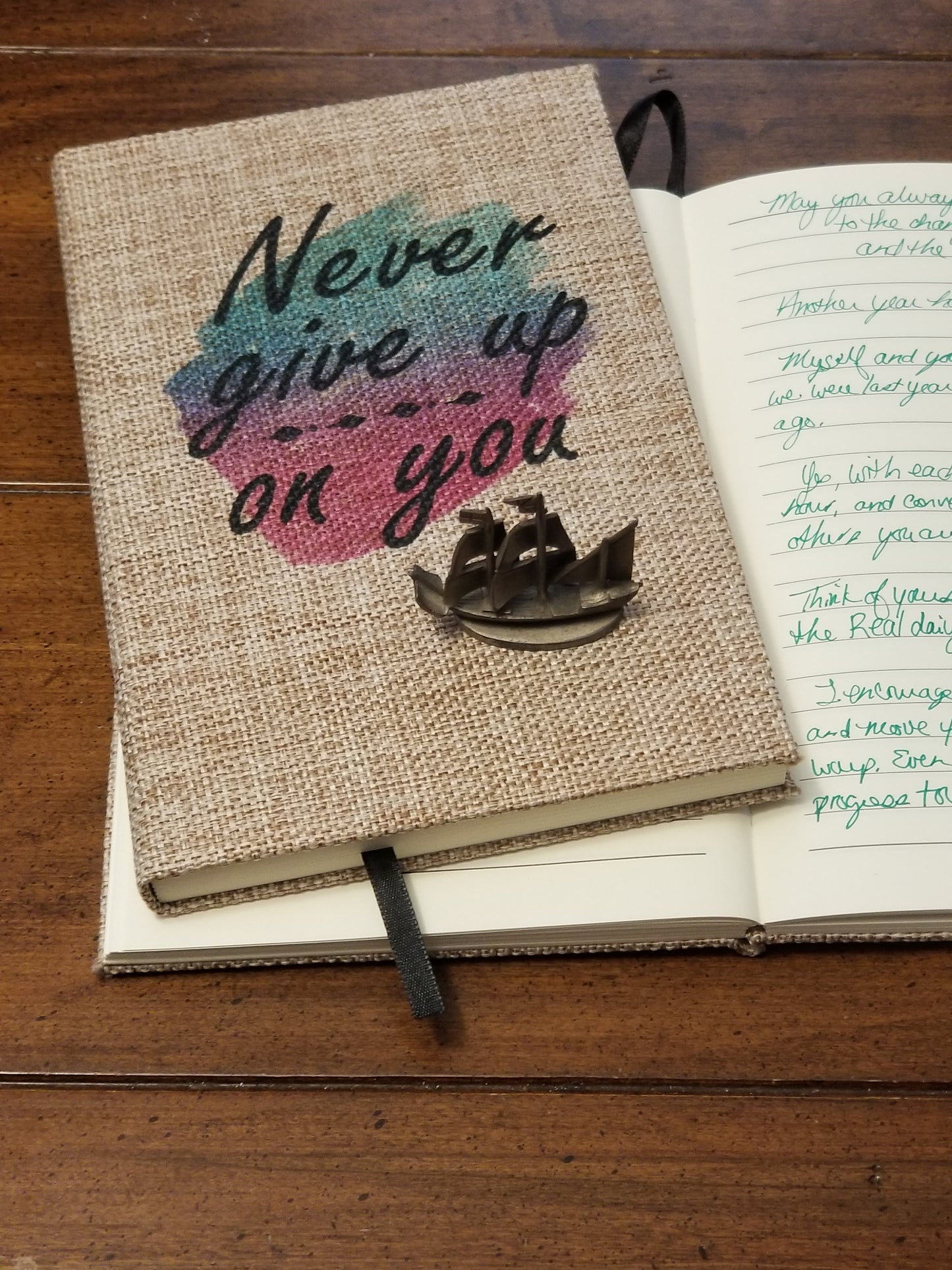 Bundle: Never Give Up and Live the Life - Journals - Burlap Cover/Lined Pages