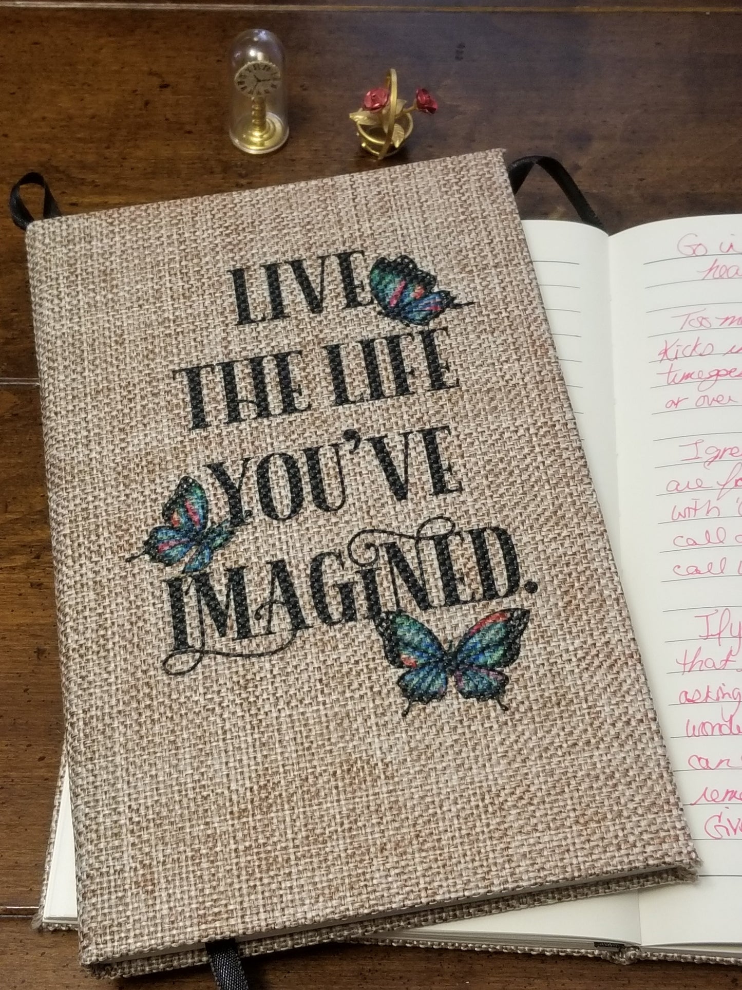 Bundle: Never Give Up and Live the Life - Journals - Burlap Cover/Lined Pages