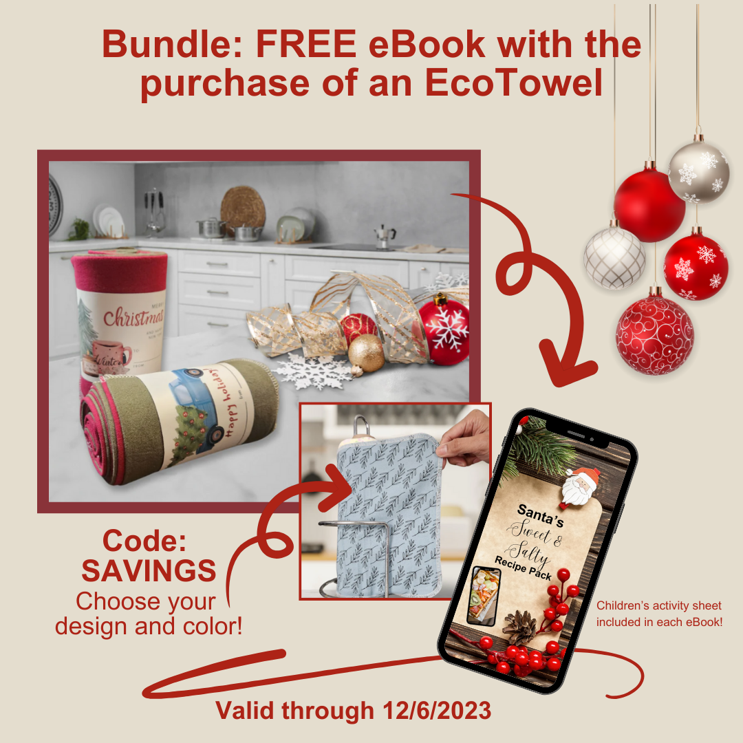 Bundle:  Red and Green Holiday Pack | Santa's Sweet and Salty Recipe Pack  - Eco-Friendly Towel set
