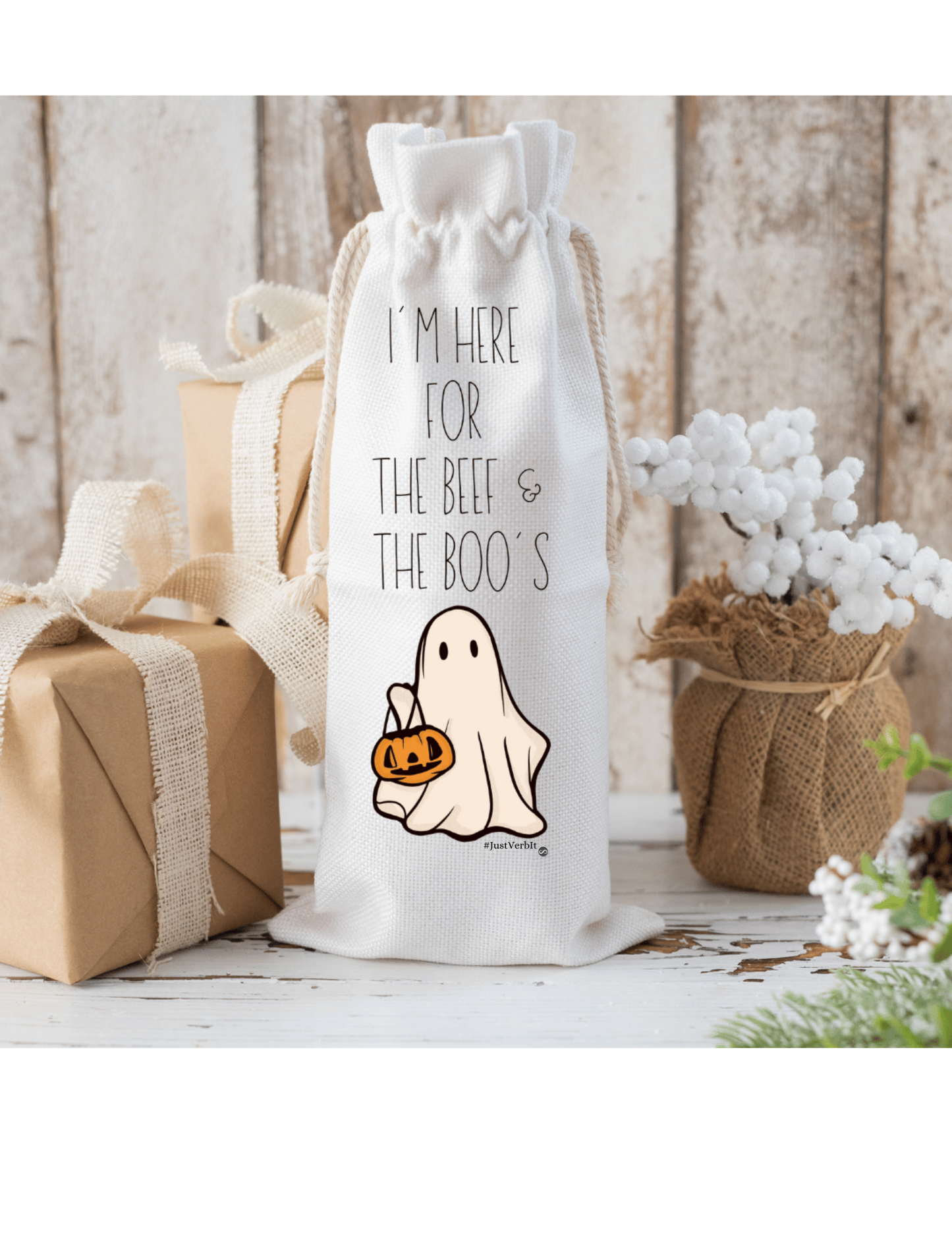 I Am Here for the Beef and Boo's- Halloween - Wine Bag