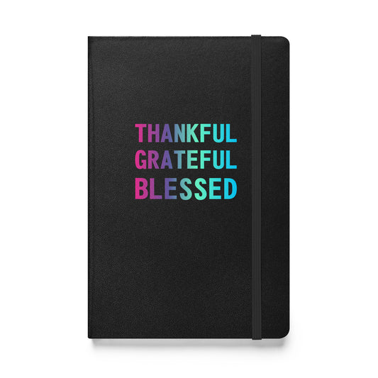 Thankful Grateful Blessed - Hardcover - Bound Notebook - Black with Strap