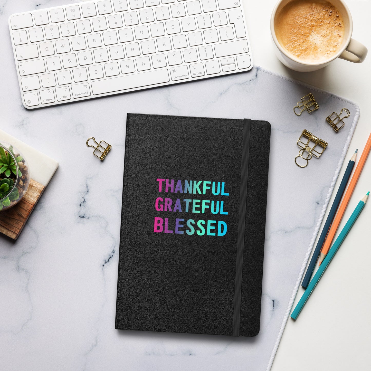 Thankful Grateful Blessed - Hardcover - Bound Notebook - Black with Strap